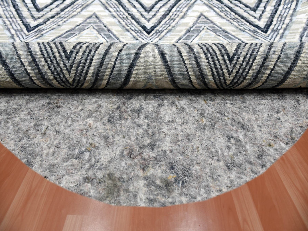 6'0" x 6'0" New Hand Knotted Ivory Wool & Silk Round Oriental Rug - MOA10275029