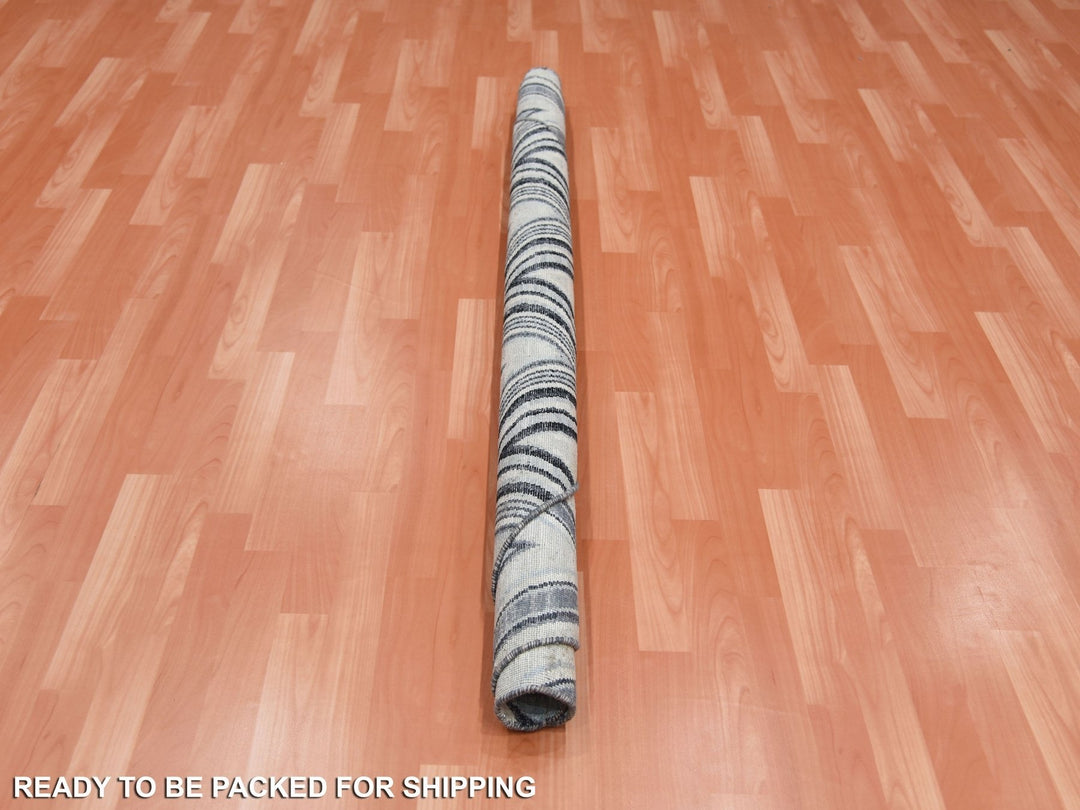 6'0" x 6'0" New Hand Knotted Grey Wool & Silk Round Oriental Rug - MOA10275029