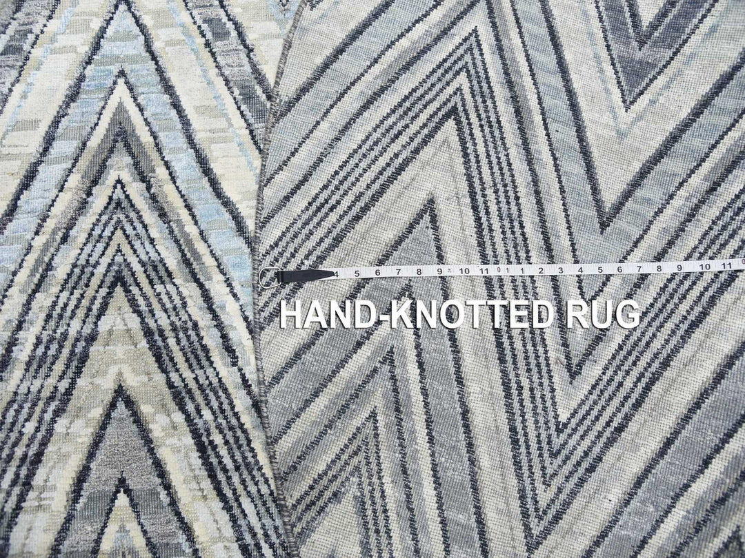 6'0" x 6'0" New Hand Knotted Grey Wool & Silk Round Oriental Rug - MOA10275029