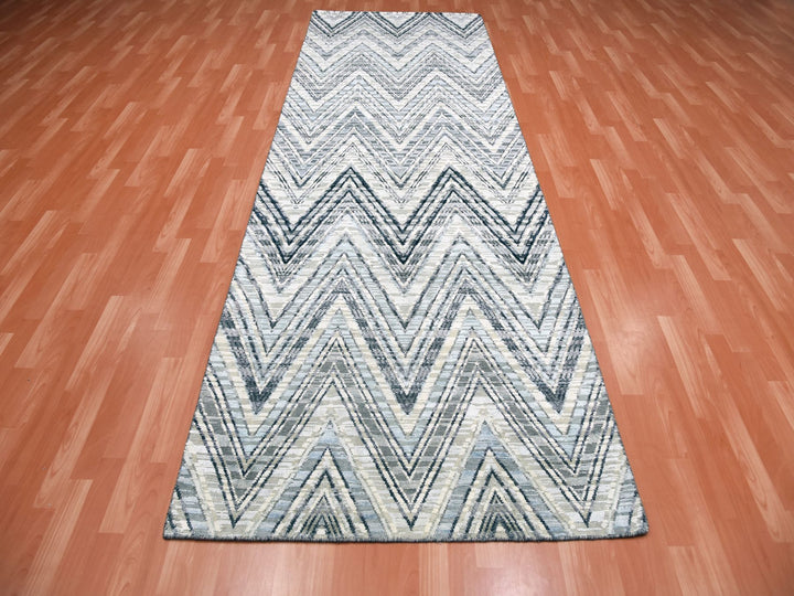 4'2" x 12'4" New Hand Knotted Ivory Wool & Silk Runner Oriental Rug - MOA10275030