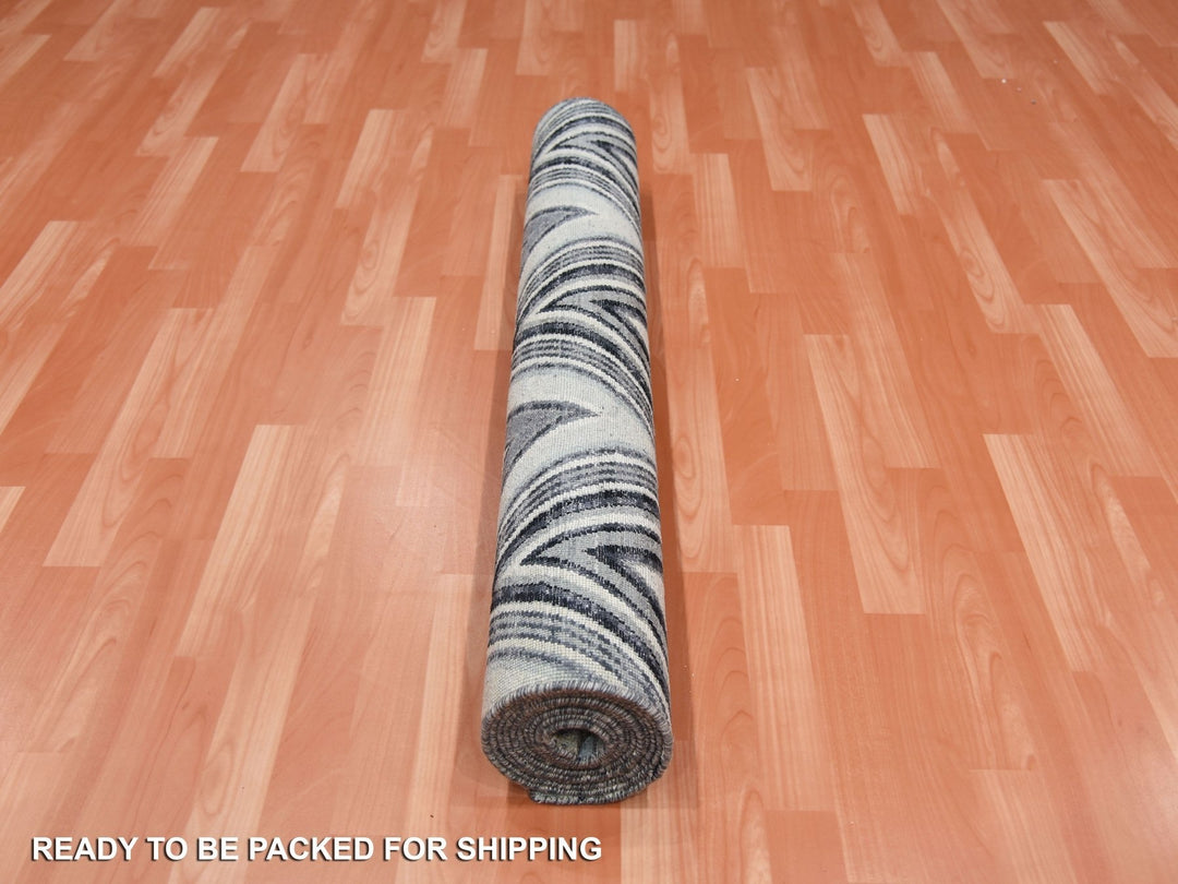 4'2" x 12'4" New Hand Knotted Ivory Wool & Silk Runner Oriental Rug - MOA10275030