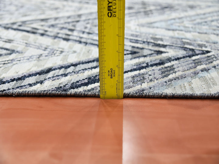 4'2" x 12'4" New Hand Knotted Grey Wool & Silk Runner Oriental Rug - MOA10275030