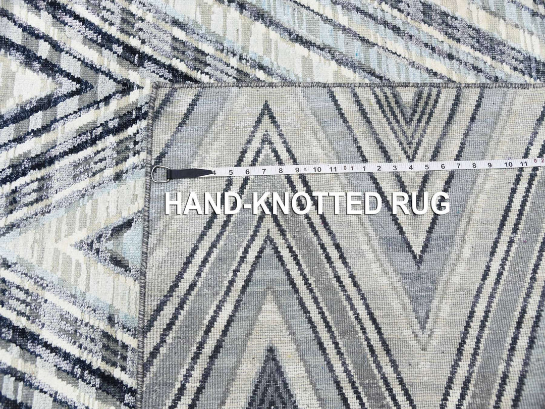 4'2" x 12'4" New Hand Knotted Ivory Wool & Silk Runner Oriental Rug - MOA10275030