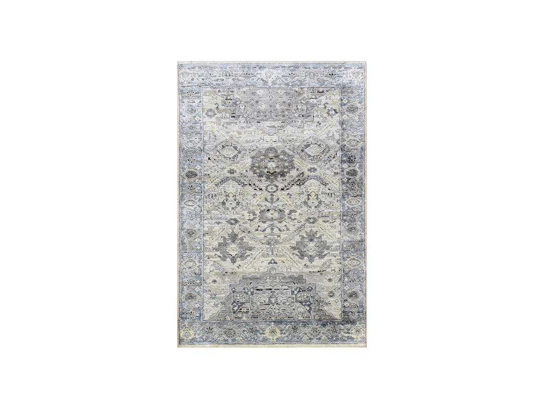 3'0" x 5'2" New Hand Knotted Grey Wool & Silk Rectangle Oriental Rug - MOA10275037
