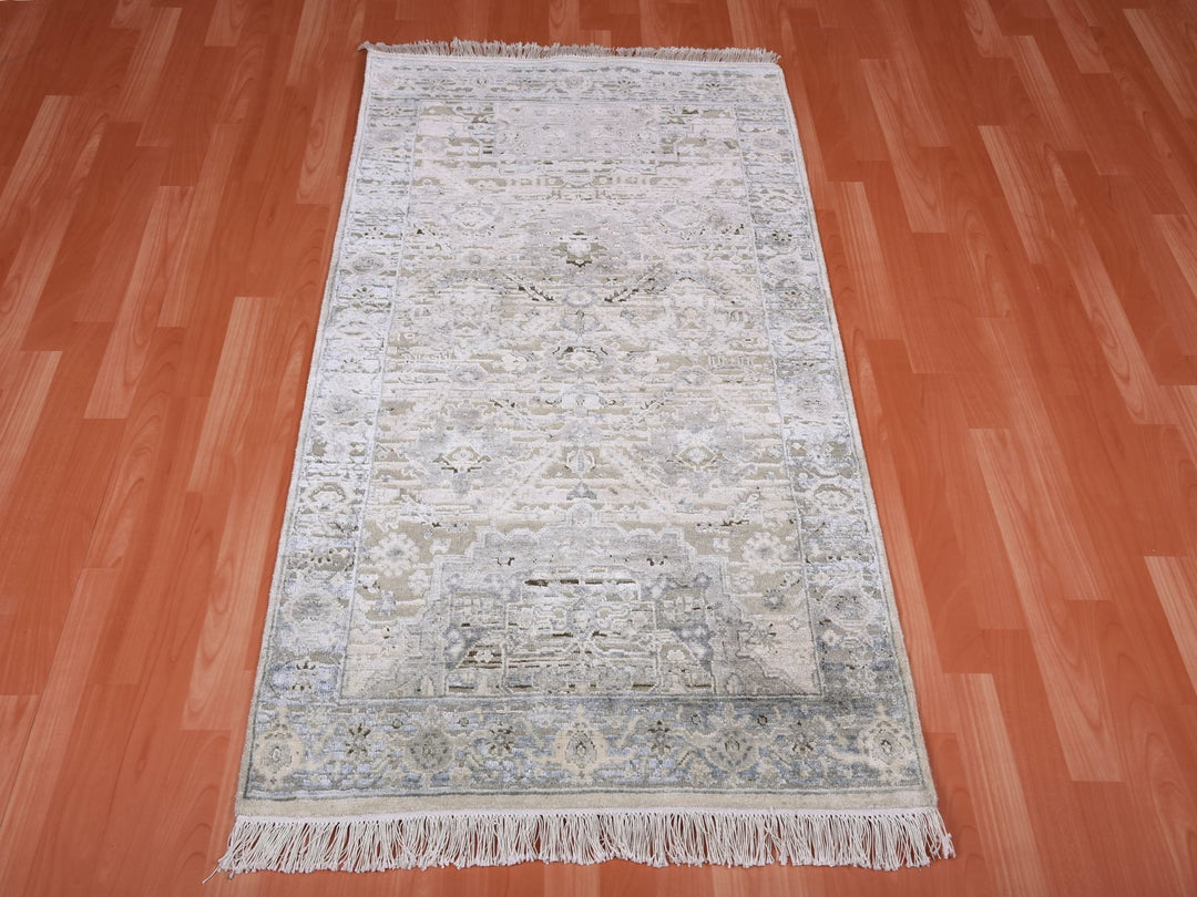 3'0" x 5'2" New Hand Knotted Grey Wool & Silk Rectangle Oriental Rug - MOA10275037