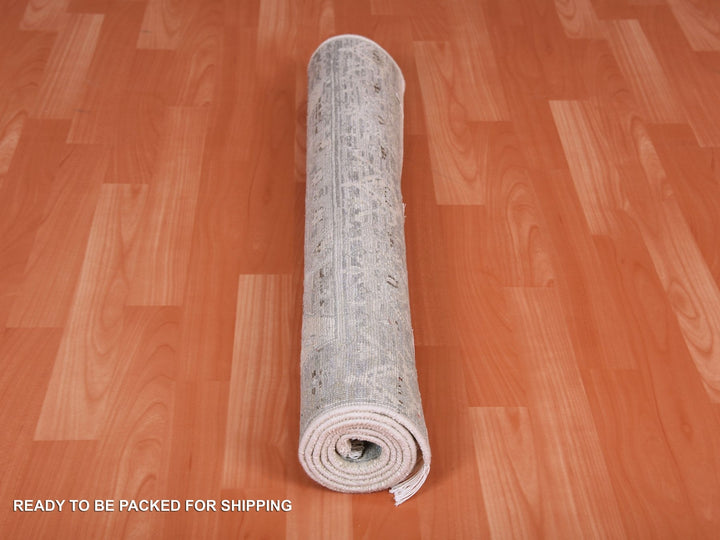 3'0" x 5'2" New Hand Knotted Grey Wool & Silk Rectangle Oriental Rug - MOA10275037