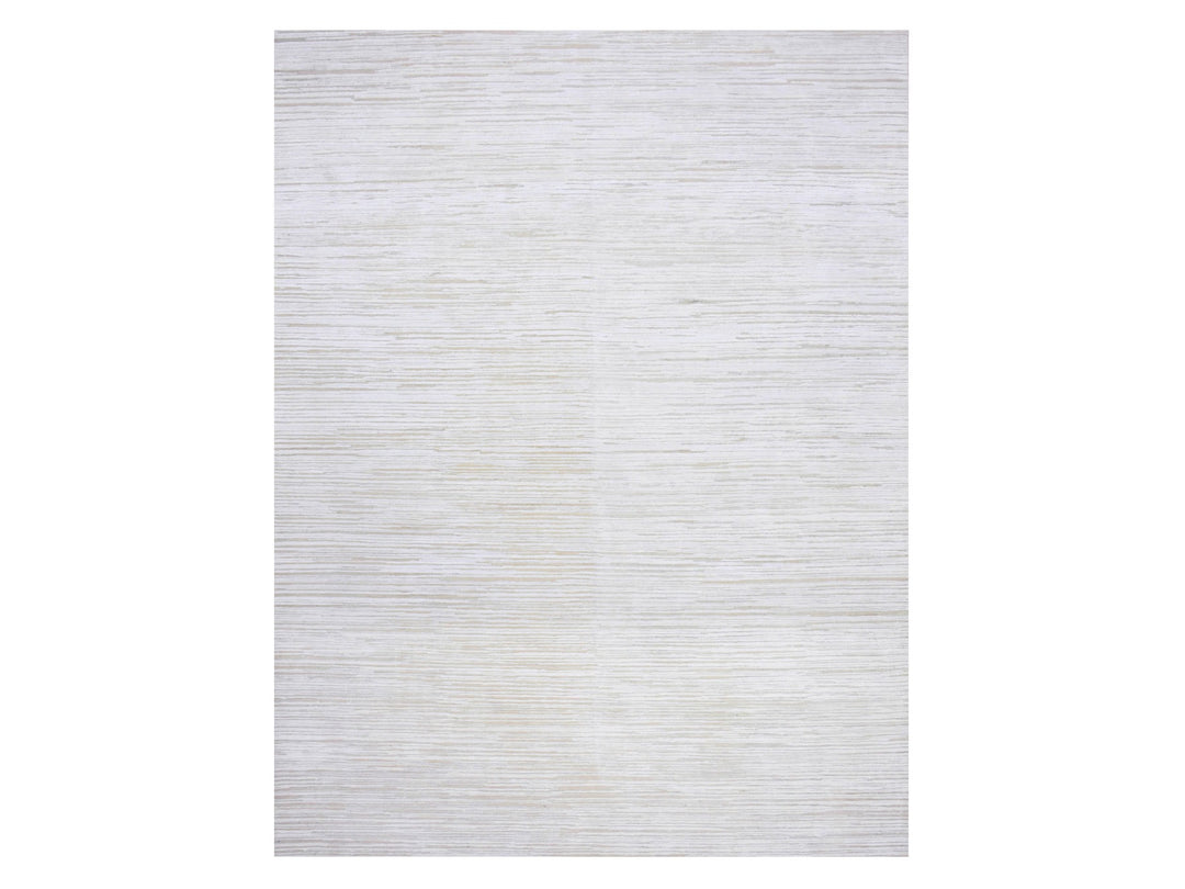 9'1" x 12'0" New Hand Knotted Ivory Wool & Silk Rectangle Oriental Rug - MOA10275038