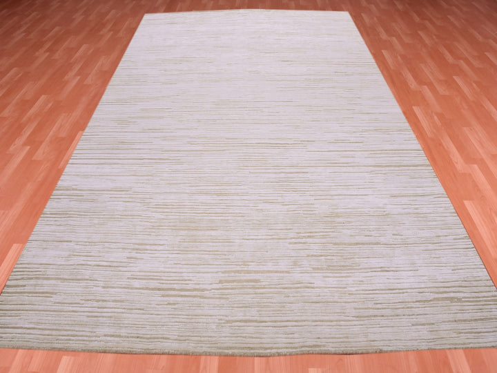 9'1" x 12'0" New Hand Knotted Ivory Wool & Silk Rectangle Oriental Rug - MOA10275038