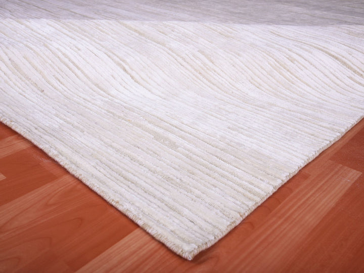 9'1" x 12'0" New Hand Knotted Ivory Wool & Silk Rectangle Oriental Rug - MOA10275038