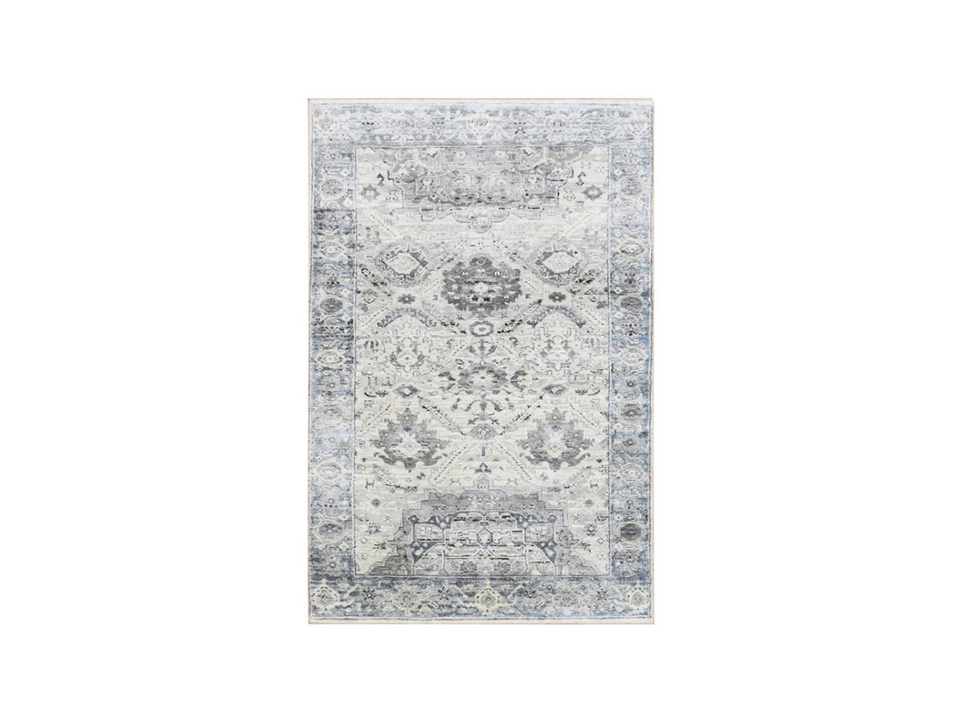 3'0" x 5'2" New Hand Knotted Grey Wool & Silk Rectangle Oriental Rug - MOA10275040