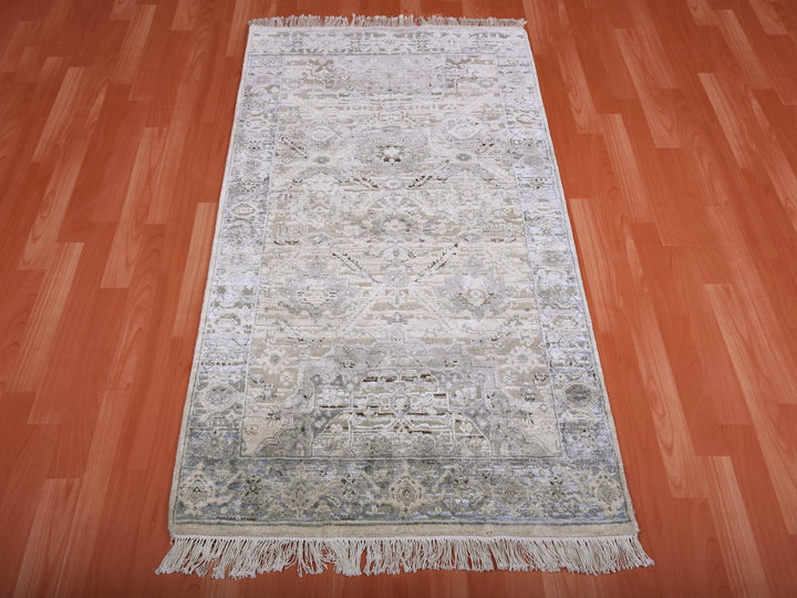3'0" x 5'2" New Hand Knotted Grey Wool & Silk Rectangle Oriental Rug - MOA10275040