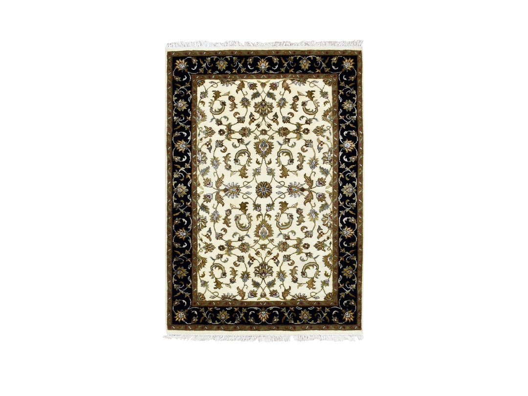4'1" x 6'0" New Hand Knotted Ivory Wool & Silk Rectangle Oriental Rug - MOA10275046