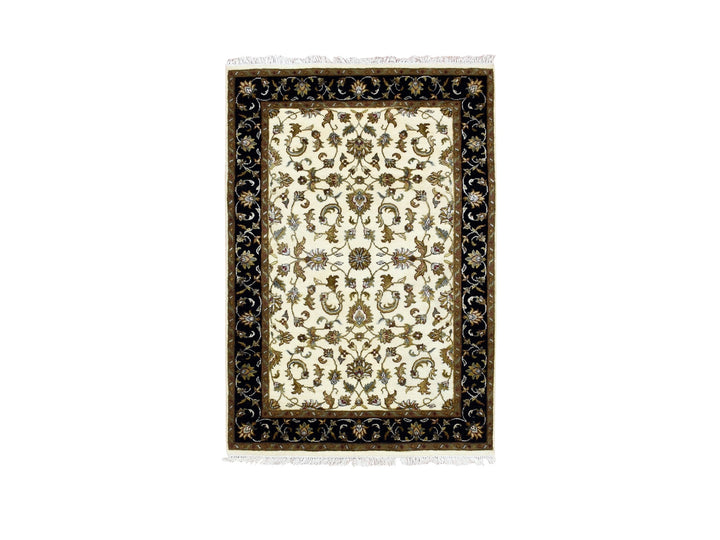 4'1" x 6'0" New Hand Knotted Ivory Wool & Silk Rectangle Oriental Rug - MOA10275046