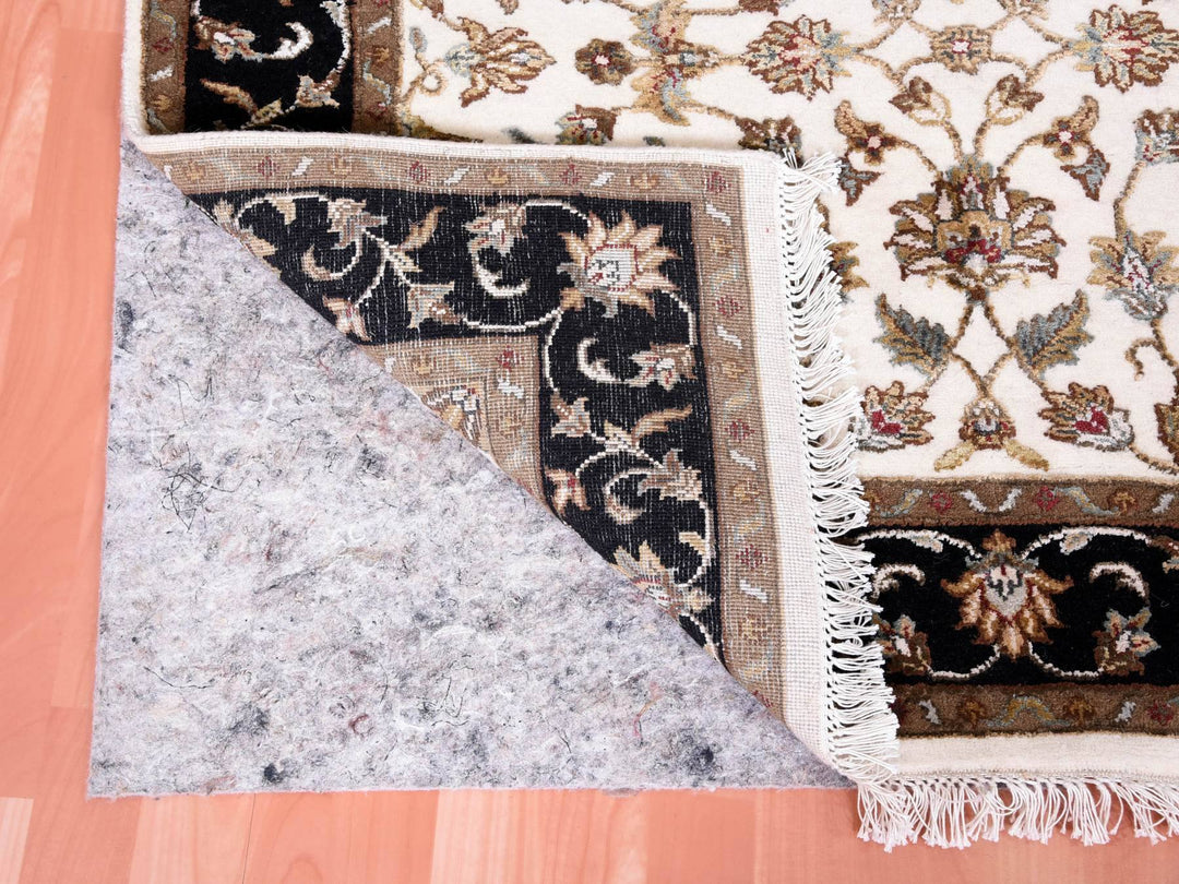 4'1" x 6'0" New Hand Knotted Ivory Wool & Silk Rectangle Oriental Rug - MOA10275046