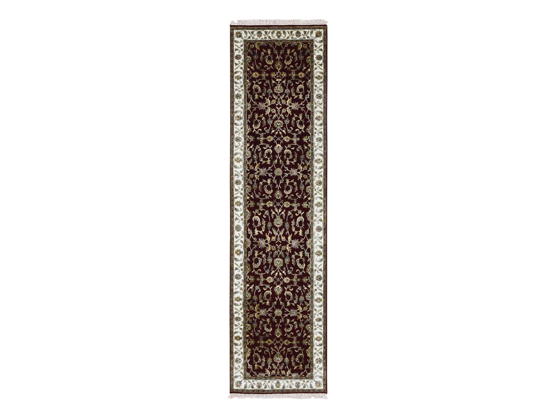 2'7" x 10'0" New Hand Knotted Red Wool & Silk Runner Oriental Rug - MOA10275055