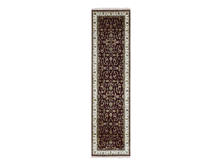 2'7" x 10'0" New Hand Knotted Red Wool & Silk Runner Oriental Rug - MOA10275055