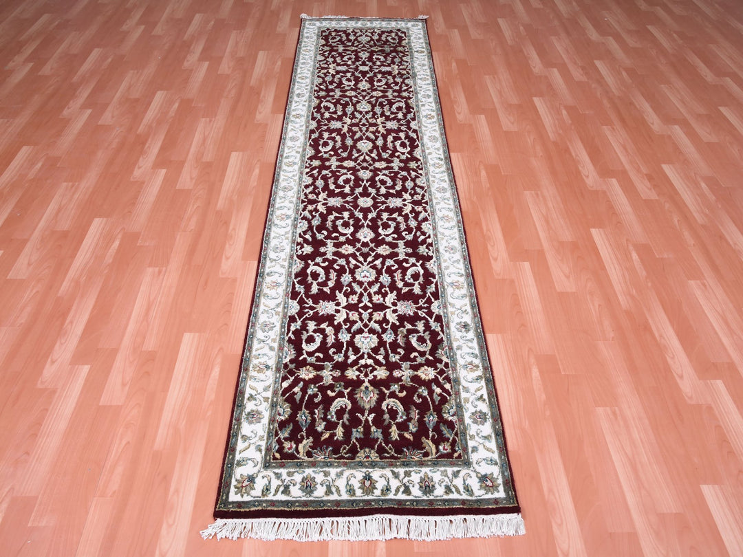 2'7" x 10'0" New Hand Knotted Red Wool & Silk Runner Oriental Rug - MOA10275055