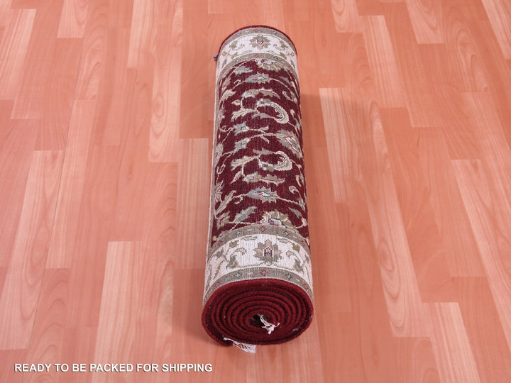 2'7" x 10'0" New Hand Knotted Red Wool & Silk Runner Oriental Rug - MOA10275055