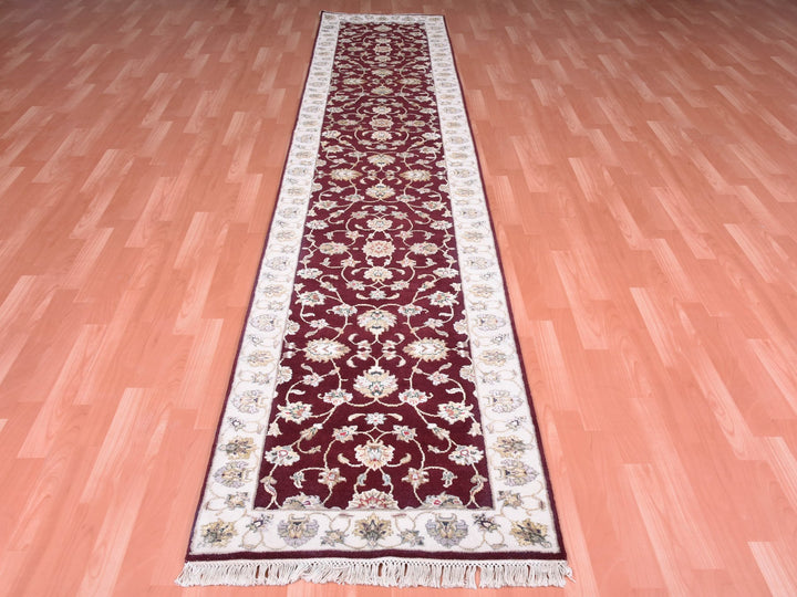 2'8" x 14'1" New Hand Knotted Red Wool & Silk Runner Oriental Rug - MOA10275056