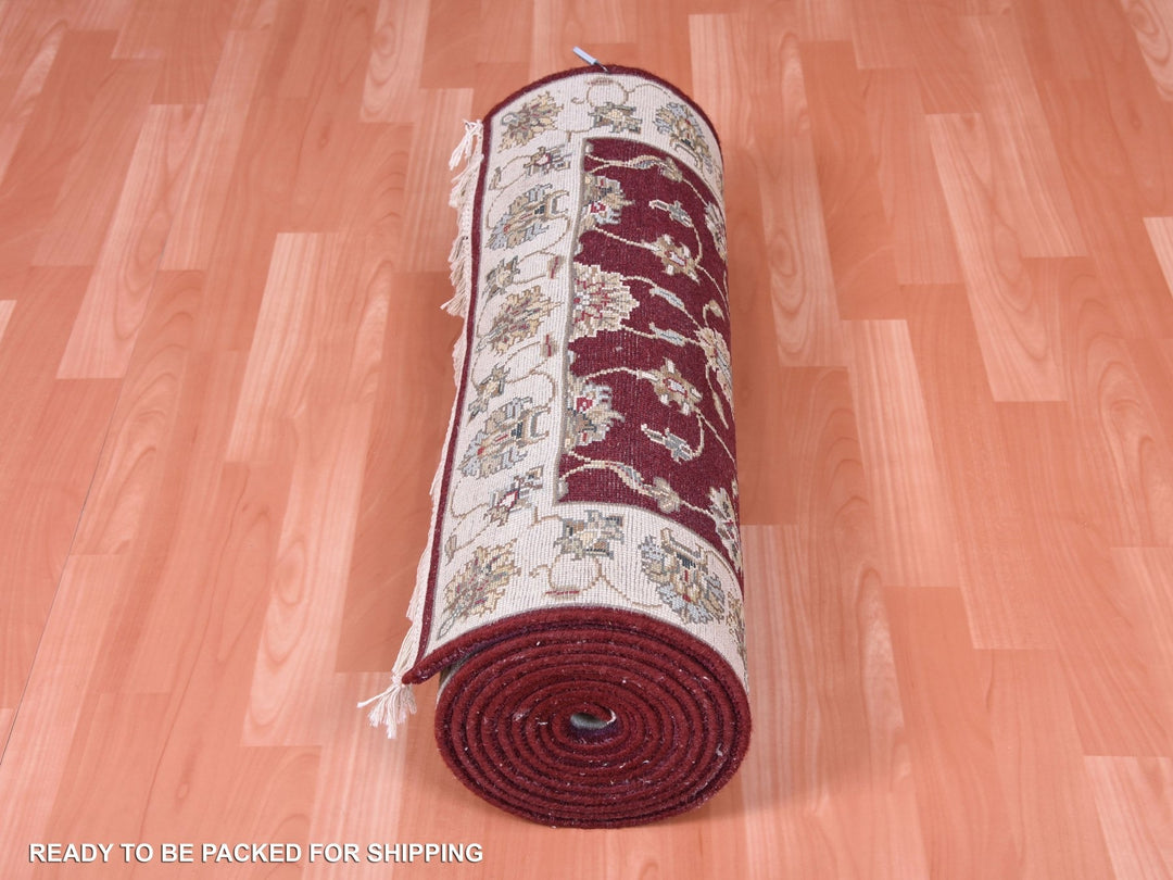 2'8" x 14'1" New Hand Knotted Red Wool & Silk Runner Oriental Rug - MOA10275056