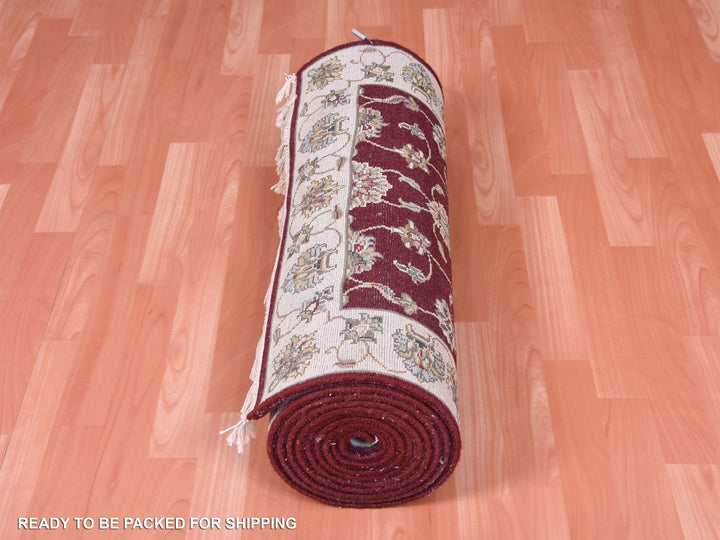 2'8" x 14'1" New Hand Knotted Red Wool & Silk Runner Oriental Rug - MOA10275056