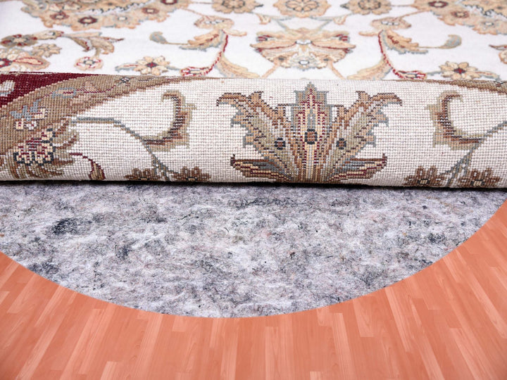 6'0" x 6'1" New Hand Knotted Ivory Wool & Silk Round Oriental Rug - MOA10275063
