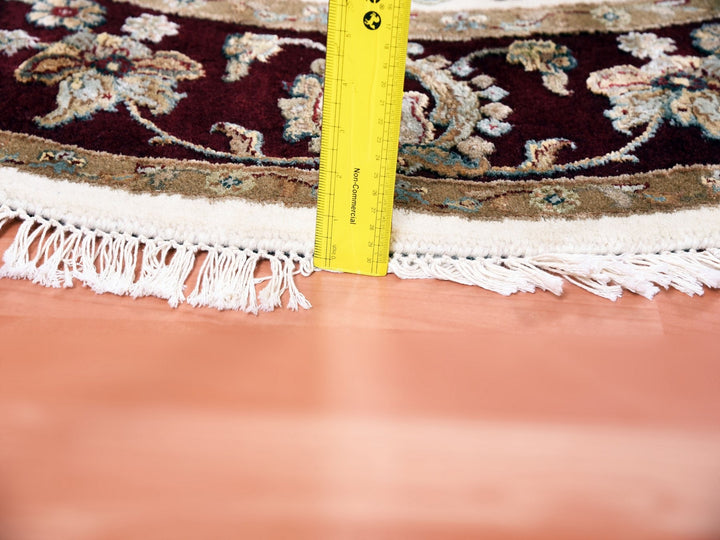 6'0" x 6'1" New Hand Knotted Ivory Wool & Silk Round Oriental Rug - MOA10275063