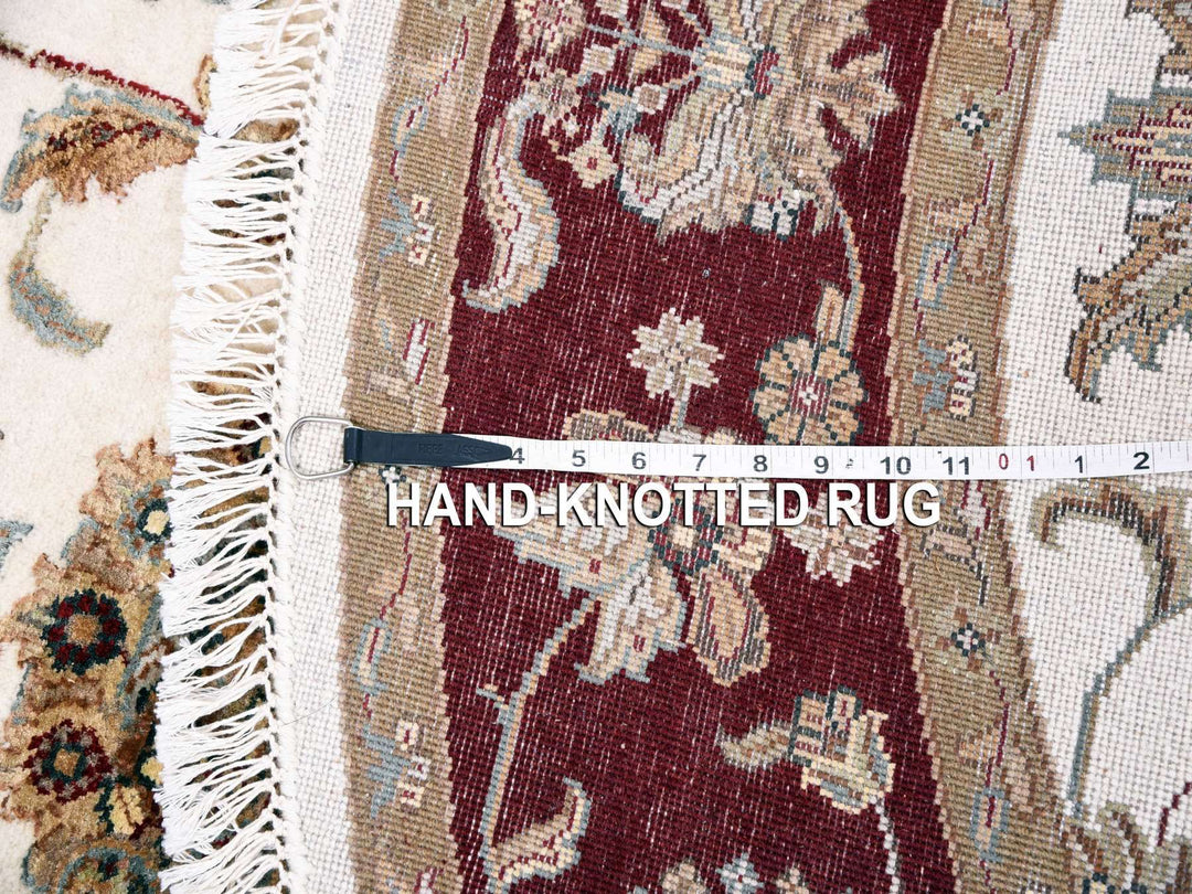 6'0" x 6'1" New Hand Knotted Ivory Wool & Silk Round Oriental Rug - MOA10275063