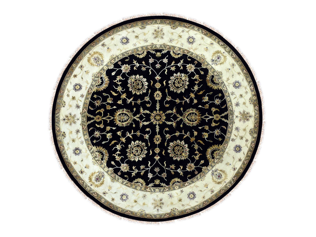 10'0" x 10'2" New Hand Knotted Black Wool & Silk Round Oriental Rug - MOA10275067