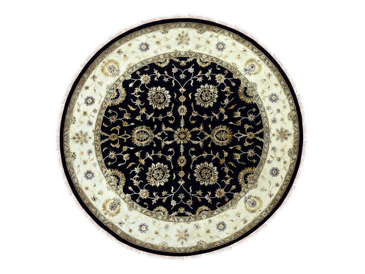 10'0" x 10'2" New Hand Knotted Black Wool & Silk Round Oriental Rug - MOA10275067