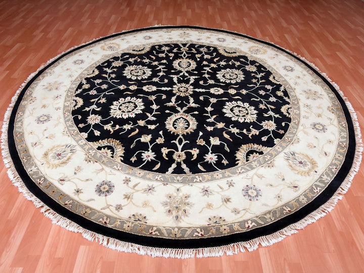 10'0" x 10'2" New Hand Knotted Black Wool & Silk Round Oriental Rug - MOA10275067