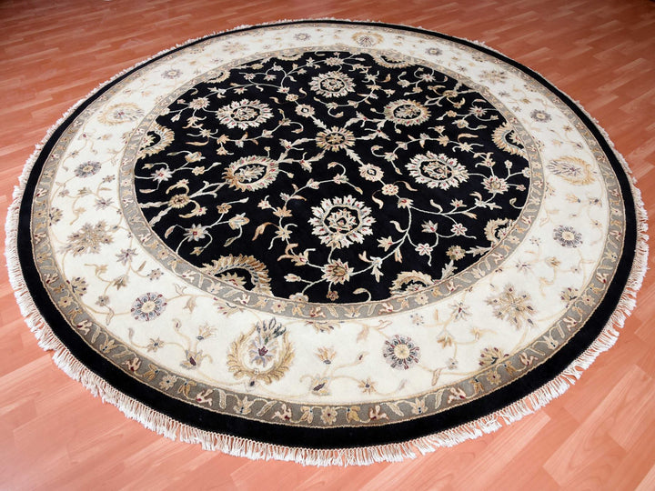 10'0" x 10'2" New Hand Knotted Black Wool & Silk Round Oriental Rug - MOA10275067