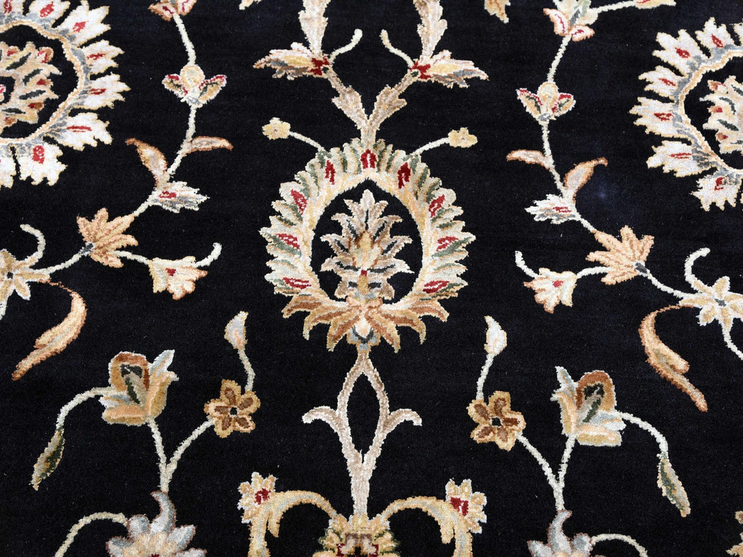 10'0" x 10'2" New Hand Knotted Black Wool & Silk Round Oriental Rug - MOA10275067