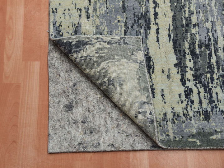 2'8" x 12'2" New Hand Knotted Grey Wool & Silk Runner Oriental Rug - MOA10275075