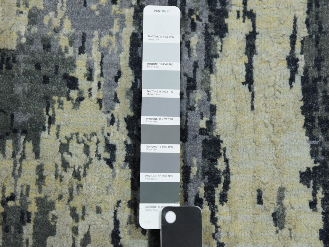 2'8" x 12'2" New Hand Knotted Grey Wool & Silk Runner Oriental Rug - MOA10275075