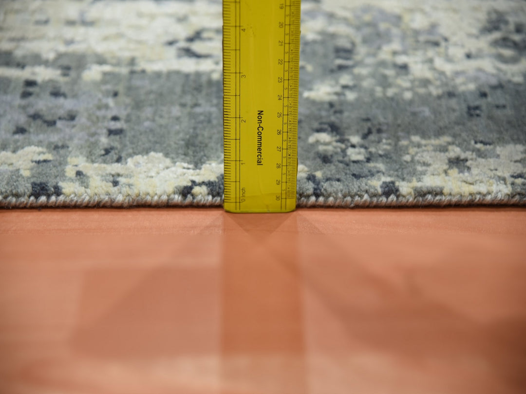 2'8" x 12'2" New Hand Knotted Grey Wool & Silk Runner Oriental Rug - MOA10275075