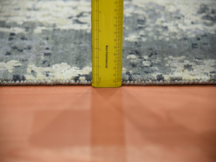 2'8" x 12'2" New Hand Knotted Grey Wool & Silk Runner Oriental Rug - MOA10275075