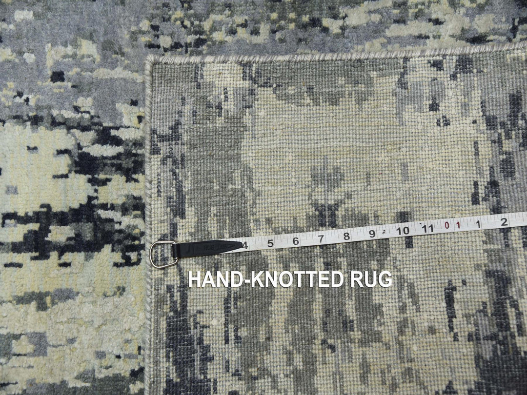 2'8" x 12'2" New Hand Knotted Grey Wool & Silk Runner Oriental Rug - MOA10275075