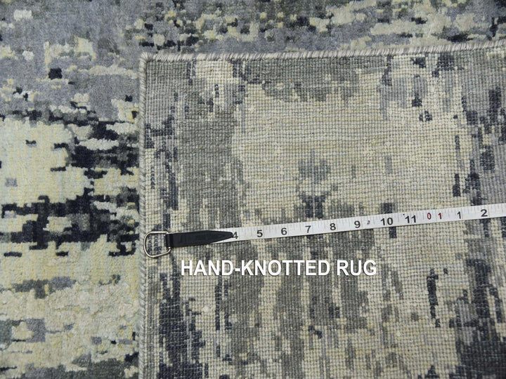 2'8" x 12'2" New Hand Knotted Grey Wool & Silk Runner Oriental Rug - MOA10275075