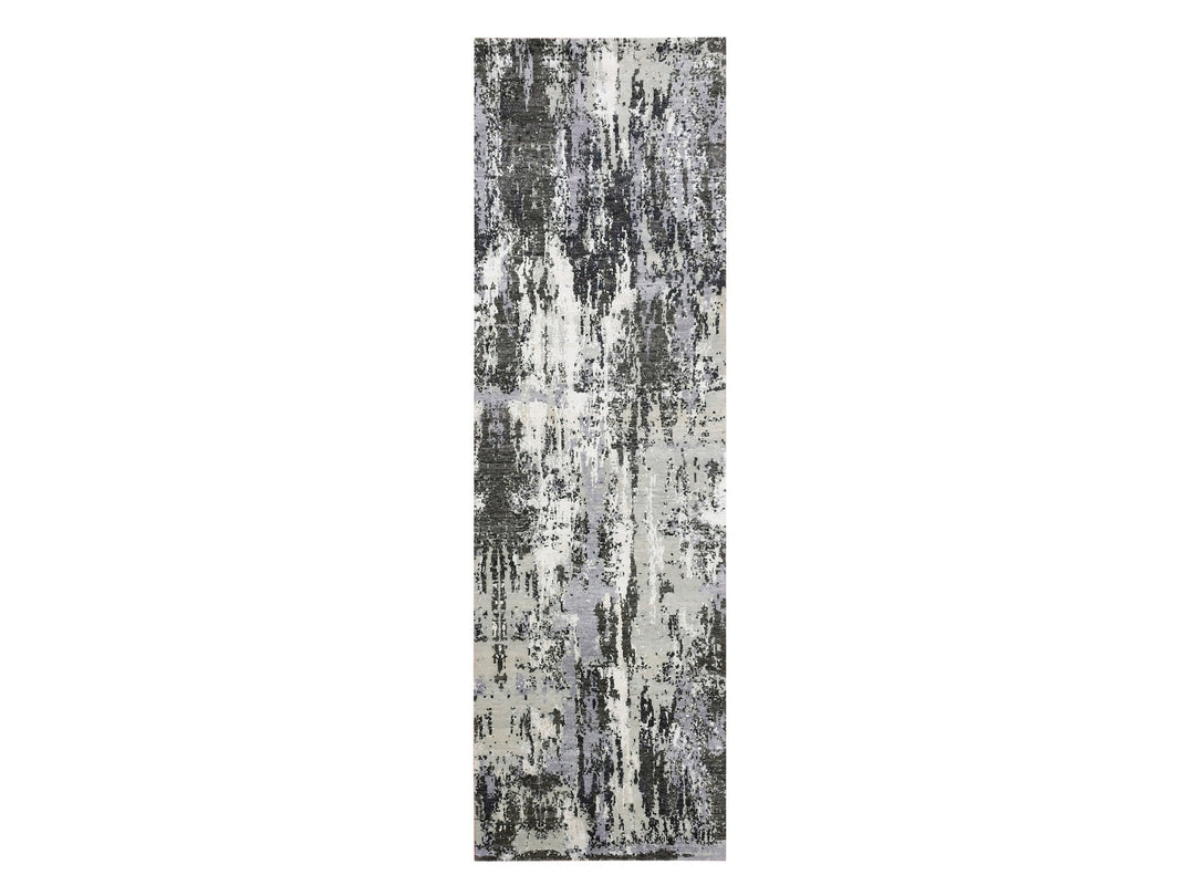 2'6" x 8'3" New Hand Knotted Grey Wool & Silk Runner Oriental Rug - MOA10275080