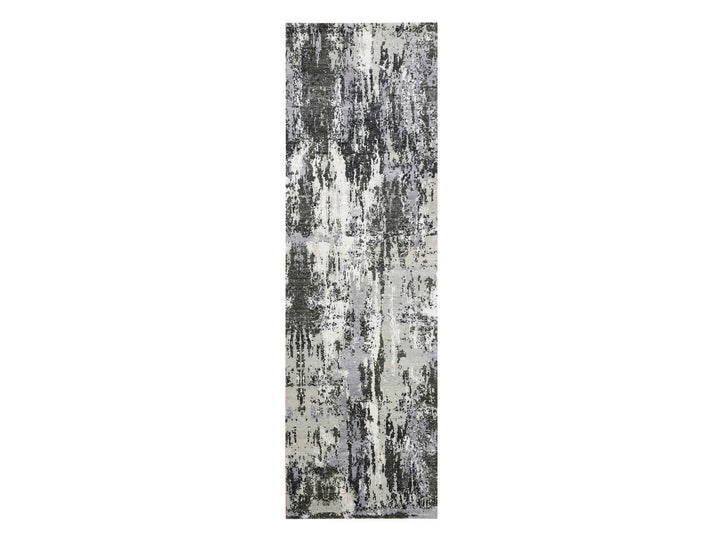 2'6" x 8'3" New Hand Knotted Grey Wool & Silk Runner Oriental Rug - MOA10275080