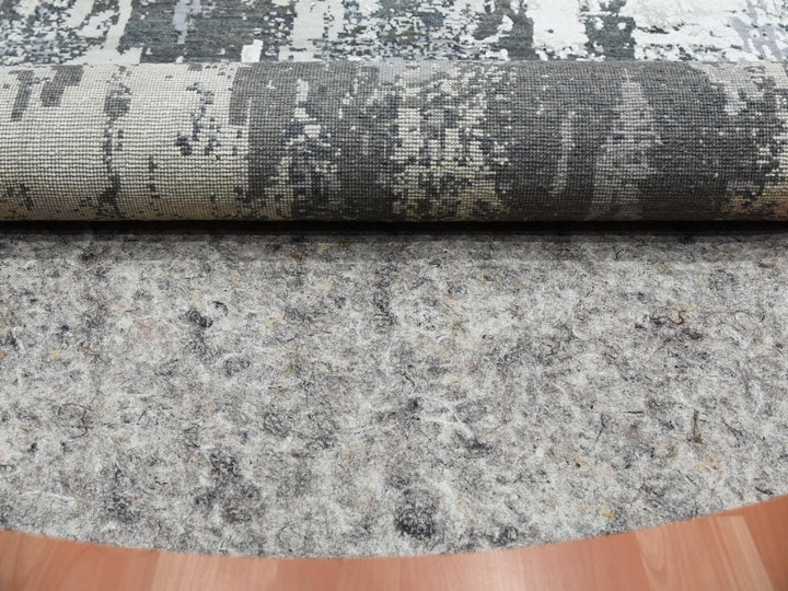 8'2" x 8'2" New Hand Knotted Grey Wool & Silk Round Oriental Rug - MOA10275087