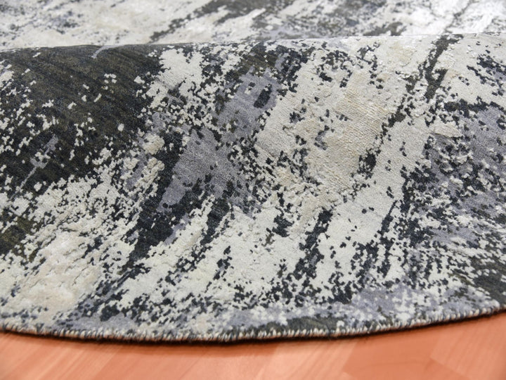 8'2" x 8'2" New Hand Knotted Grey Wool & Silk Round Oriental Rug - MOA10275087