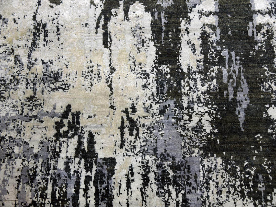 8'2" x 8'2" New Hand Knotted Grey Wool & Silk Round Oriental Rug - MOA10275087
