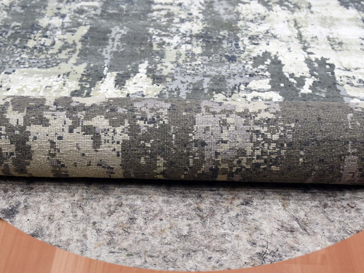 10'0" x 10'0" New Hand Knotted Grey Wool & Silk Round Oriental Rug - MOA10275088