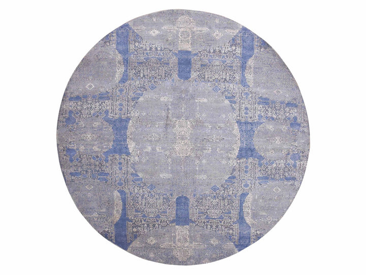 10'0" x 10'1" New Hand Knotted Blue Wool & Pure Silk Round Oriental Rug - MOA10275089