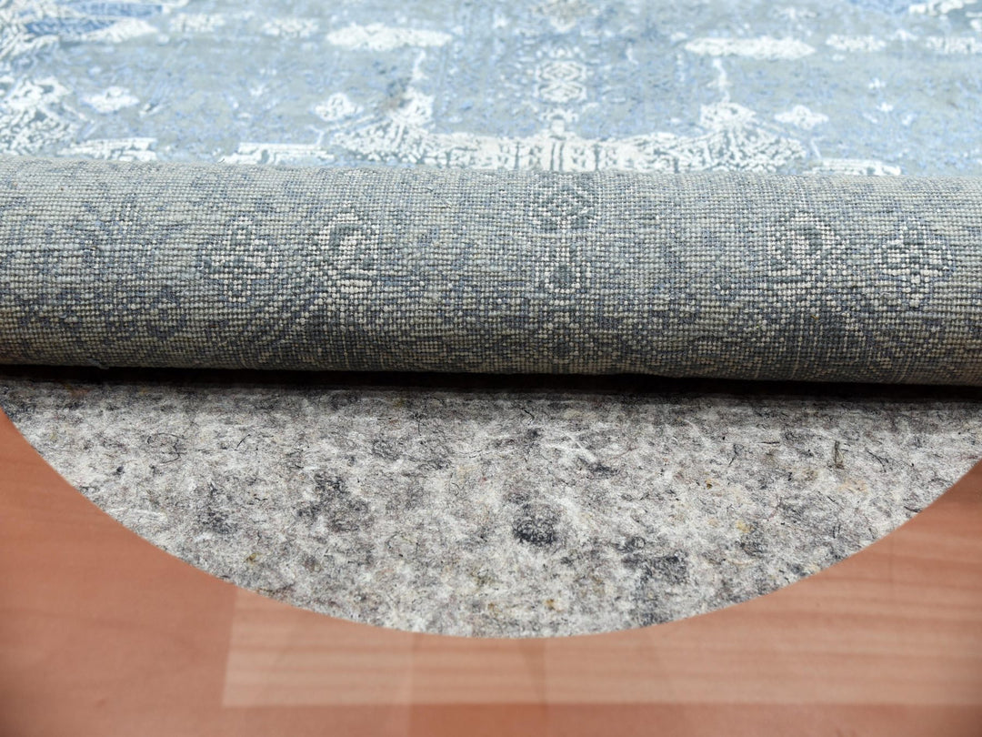 10'0" x 10'1" New Hand Knotted Blue Wool & Pure Silk Round Oriental Rug - MOA10275089