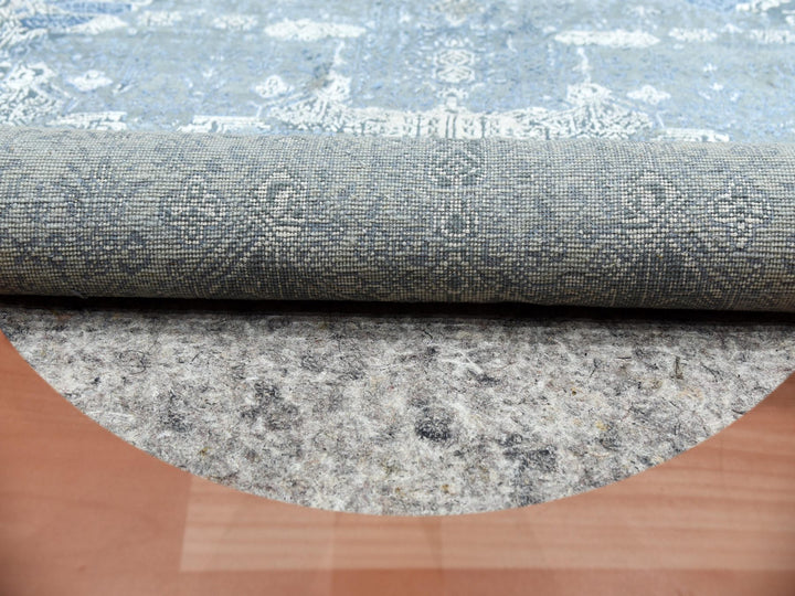 10'0" x 10'1" New Hand Knotted Blue Wool & Pure Silk Round Oriental Rug - MOA10275089