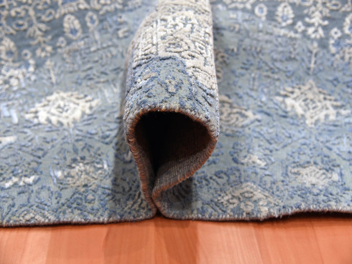 10'0" x 10'1" New Hand Knotted Blue Wool & Pure Silk Round Oriental Rug - MOA10275089