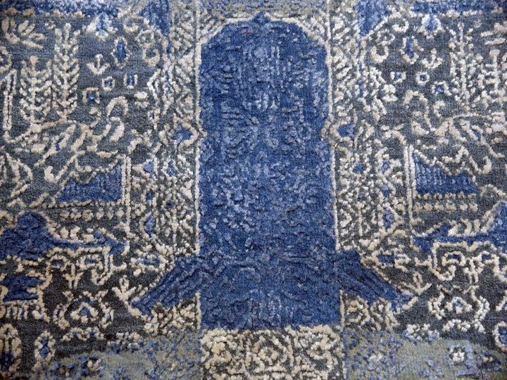 10'0" x 10'1" New Hand Knotted Blue Wool & Pure Silk Round Oriental Rug - MOA10275089